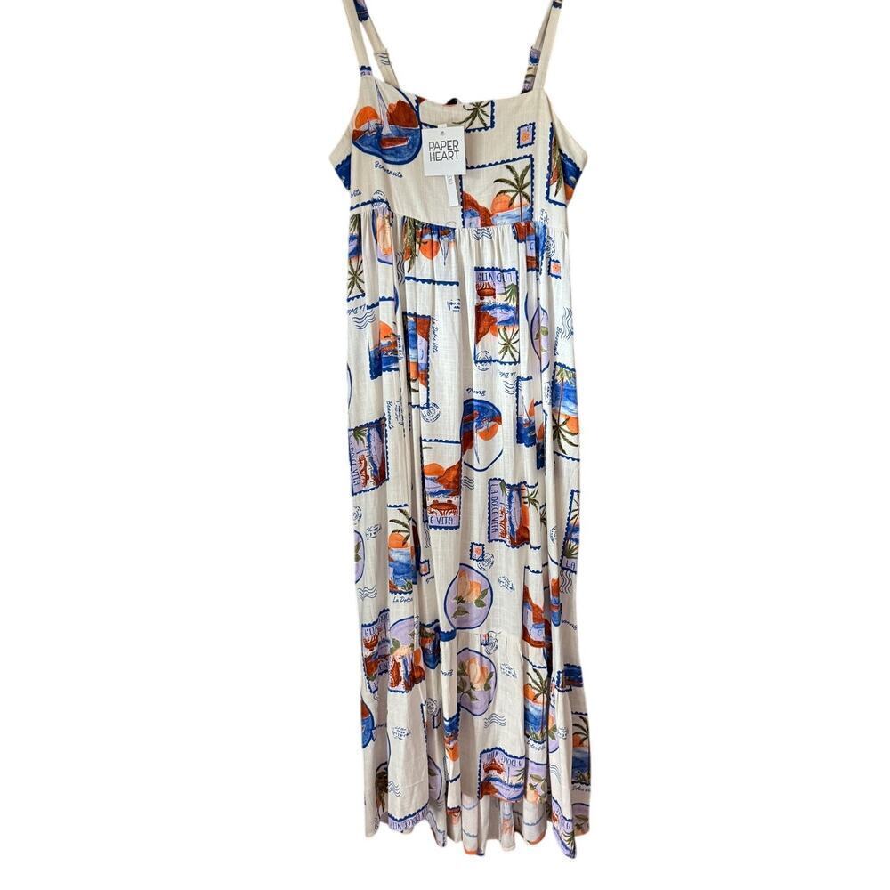 NWT Paper Heart Anthropologie Italian Floral Stamps Linen Blend Maxi Dress M